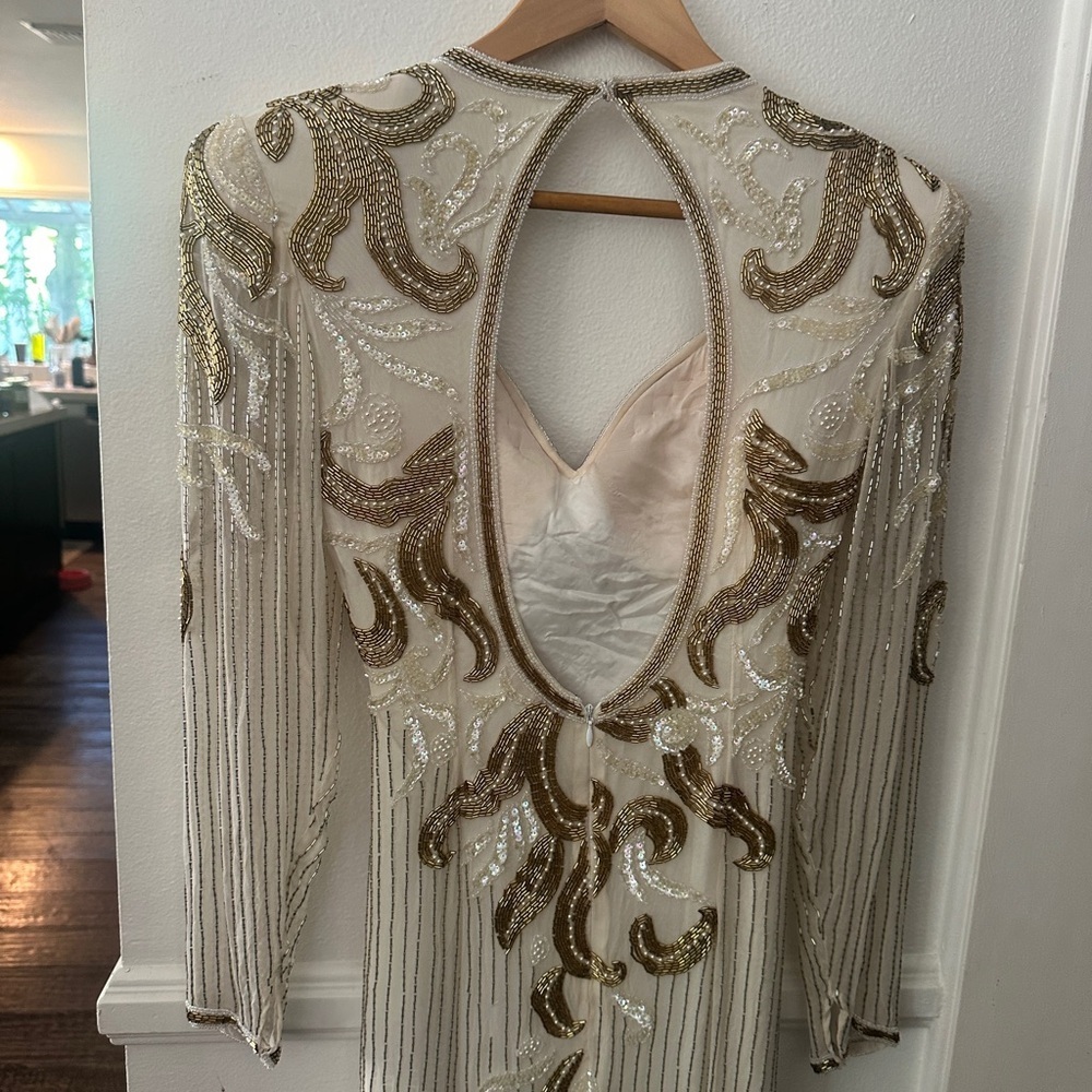 Vintage Alyce Designs Silk White and Gold Beaded Gown - Picture 7 of 13